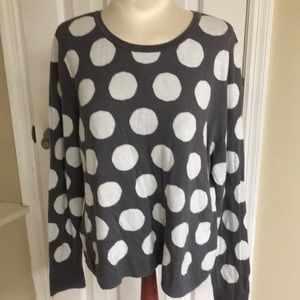 Gray and white polka dot sweater.